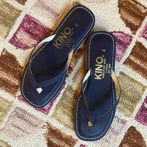 New KINO leather flip flops navy, handmade